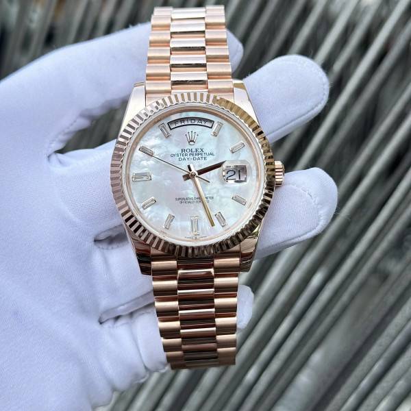 Superclone Rolex Day-Date White Mother-of-Pearl Diamond Dial 128235-0078 36 mm
