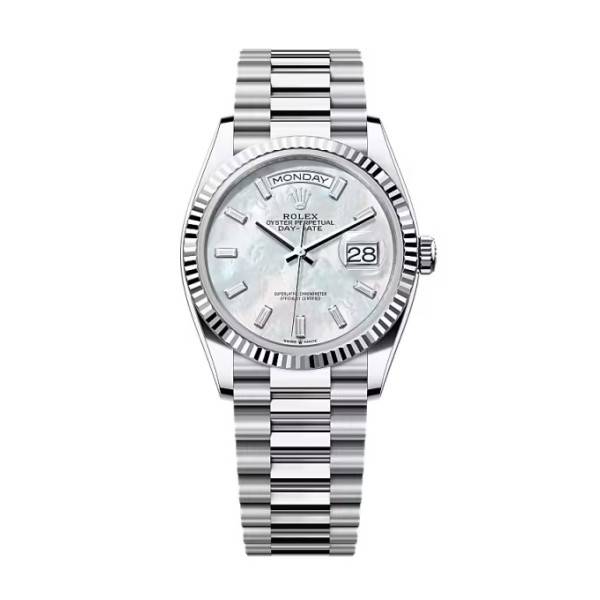Superclone Rolex Day-Date White Mother-of-Pearl Diamond Dial 128236-0021 36 mm