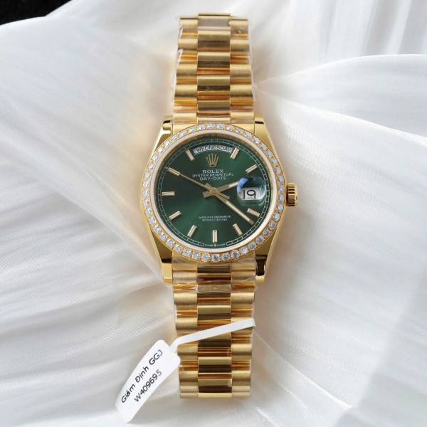 Superclone Rolex Day-Date Bright Green Diamond Dial 128348rbr-0078 36 mm