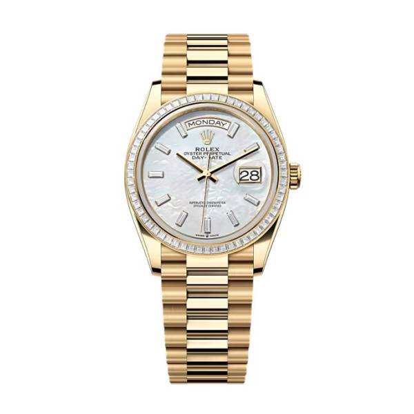Superclone Rolex Day-Date White Mother-of-Pearl Diamond Dial 128398tbr-0030 36 mm