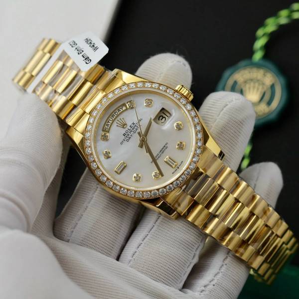 Superclone Rolex Day-Date White Mother-of-Pearl Diamond Dial 128238-0011 36 mm