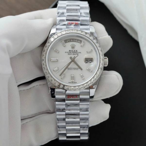 Superclone Rolex Day-Date White Mother-of-Pearl Diamond Dial 128399tbr-0023 36 mm
