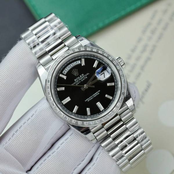 Superclone Rolex Day-Date Bright Black Diamond Dial 228396tbr-0012 40 mm