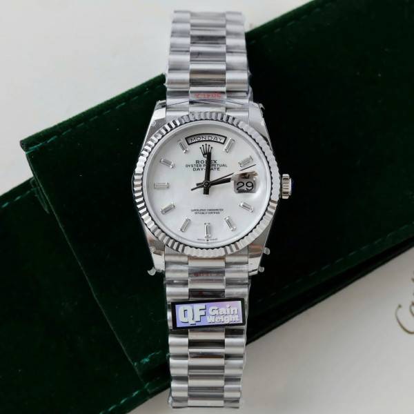 Superclone Rolex Day-Date White Mother-of-Pearl Diamond Dial 128236-0021 36 mm
