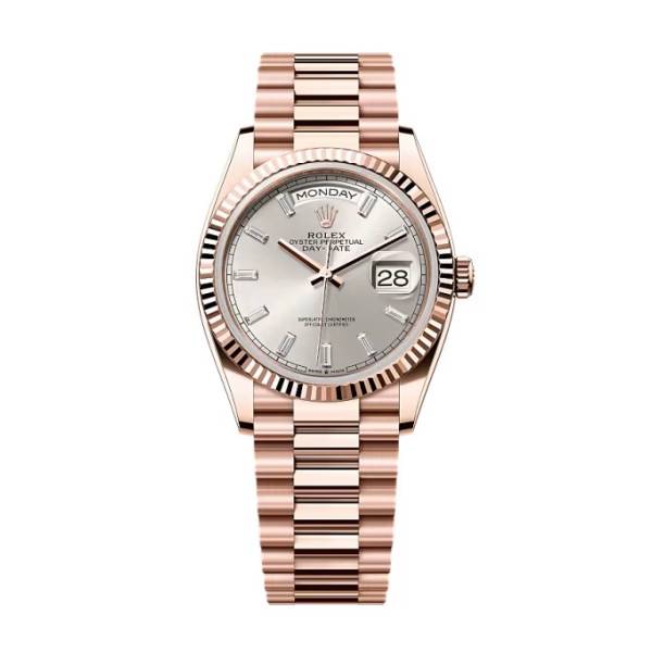 Superclone Rolex Day-Date Silver Diamond Dial 128235-0087 36 mm