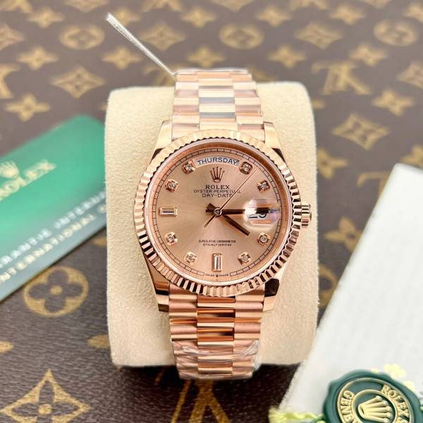 Superclone Rolex Day-Date Rosé Diamond Dial 128235-0009 36 mm