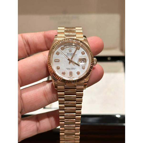 Superclone Rolex Day-Date White Mother-of-Pearl Diamond Dial 128235-0029 36 mm
