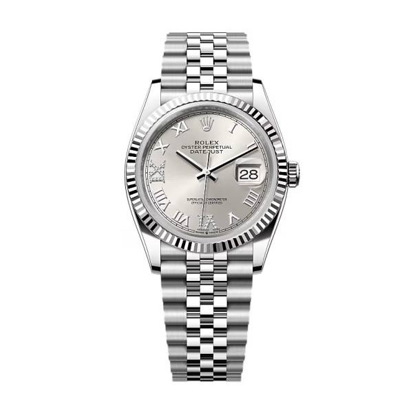 Rolex Datejust Silver Roman Diamond Dial 126234-0029 36 mm