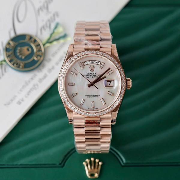 Superclone Rolex Day-Date White Mother-of-Pearl Diamond Dial 128345rbr-0077 36 mm