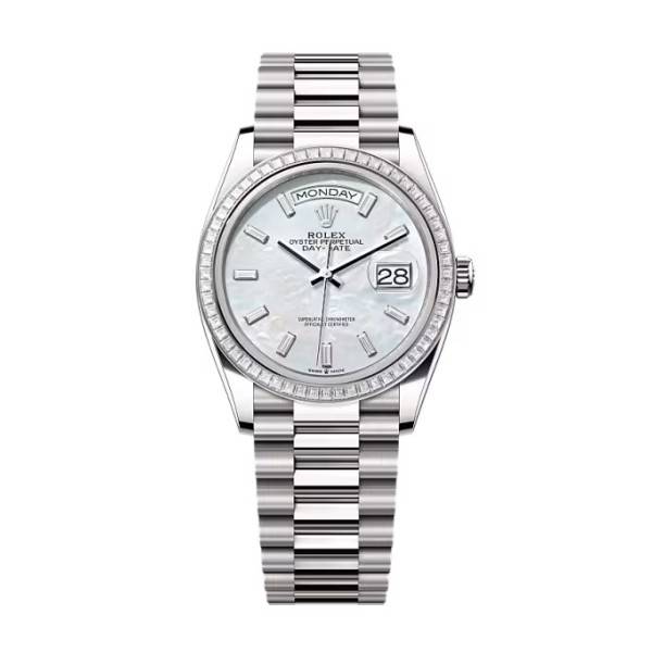 Superclone Rolex Day-Date White Mother-of-Pearl Diamond Dial 128399tbr-0023 36 mm