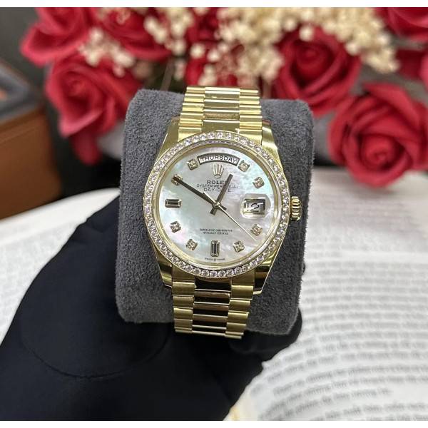 Superclone Rolex Day-Date White Mother-of-Pearl Diamond Dial 128398tbr-0030 36 mm