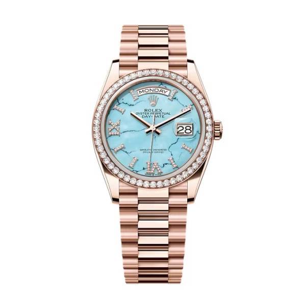 Superclone Rolex Day-Date Turquoise Diamond Dial 128345rbr-0064 36 mm